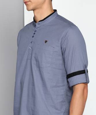 men's iron grey linen cotton short kurta 5
