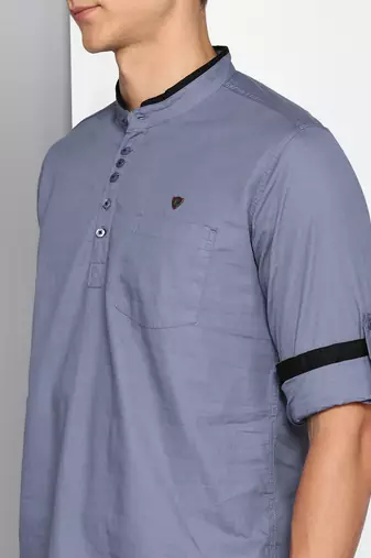 men's iron grey linen cotton short kurta