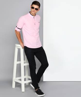 men's baby pink linen cotton short kurta 4