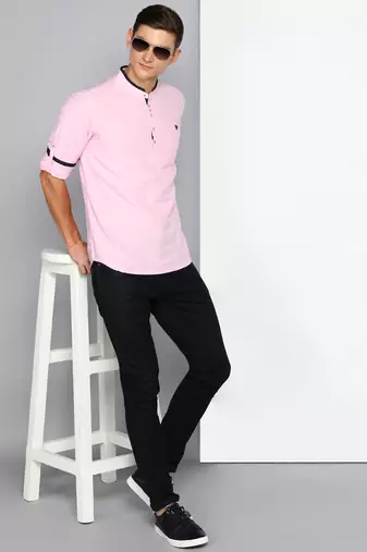 men's baby pink linen cotton short kurta