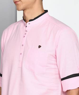 men's baby pink linen cotton short kurta 5