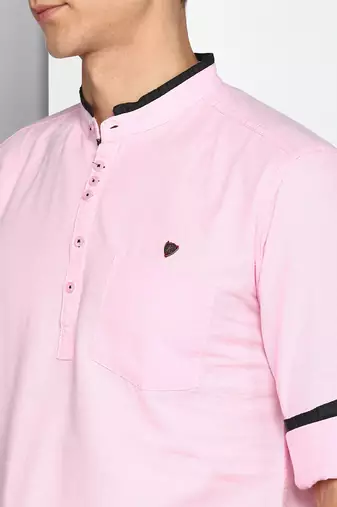 men's baby pink linen cotton short kurta