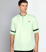 men's candy green linen cotton short kurta