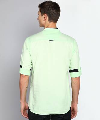 men's candy green linen cotton short kurta 2