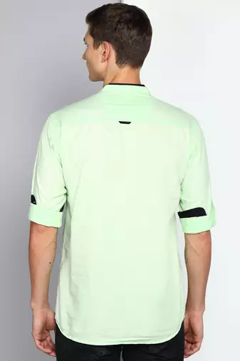 men's candy green linen cotton short kurta