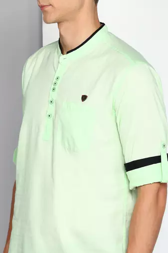 men's candy green linen cotton short kurta