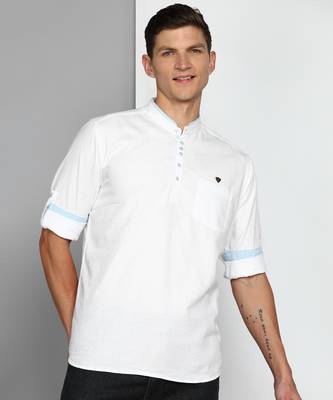 men's white linen cotton short kurta 1