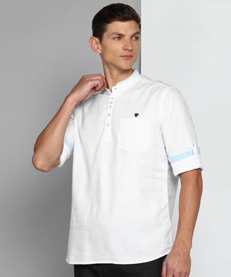 men's white linen cotton short kurta 3