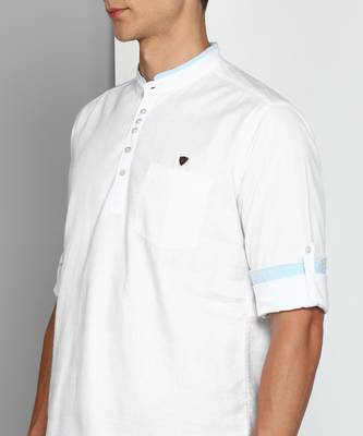 men's white linen cotton short kurta 5
