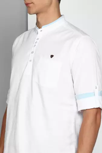 men's white linen cotton short kurta