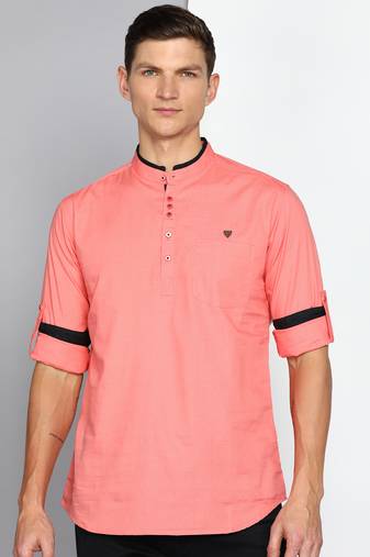 men's blush pink linen cotton short kurta