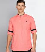 men's blush pink linen cotton short kurta