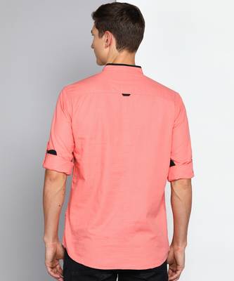 men's blush pink linen cotton short kurta 2
