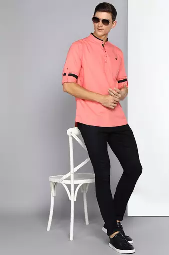 men's blush pink linen cotton short kurta
