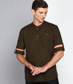 men's coffee brown linen cotton short kurta