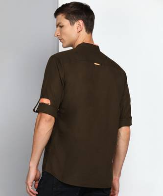 men's coffee brown linen cotton short kurta 2