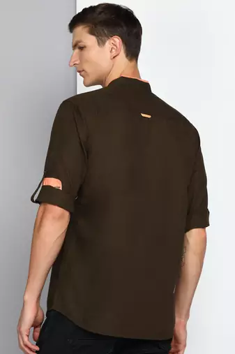 men's coffee brown linen cotton short kurta