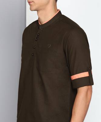 men's coffee brown linen cotton short kurta 5