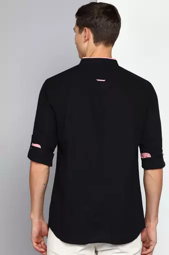 men's black linen cotton short kurta