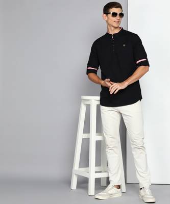 men's black linen cotton short kurta 4