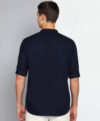 men's midnight blue linen cotton short kurta 2