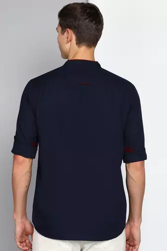 men's midnight blue linen cotton short kurta