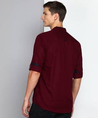 men's maroon linen cotton short kurta 2