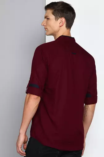 men's maroon linen cotton short kurta