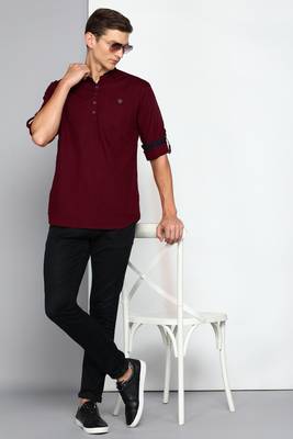 men's maroon linen cotton short kurta 4