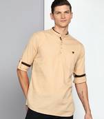 men's tan linen cotton short kurta