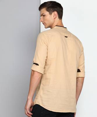 men's tan linen cotton short kurta 2