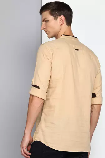 men's tan linen cotton short kurta