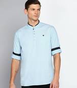 men's sky blue linen cotton short kurta