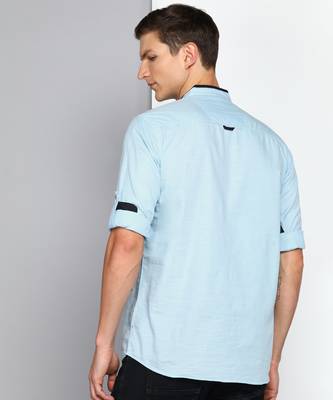 men's sky blue linen cotton short kurta 2
