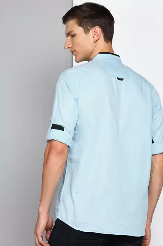 men's sky blue linen cotton short kurta