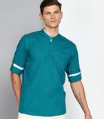 men's teal blue linen cotton short kurta