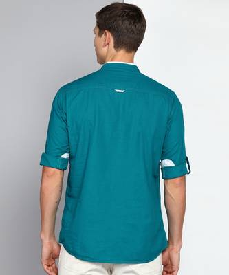 men's teal blue linen cotton short kurta 2