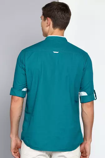men's teal blue linen cotton short kurta