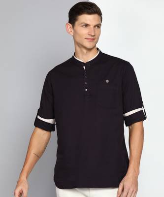 men's dark chocolate linen cotton short kurta 1