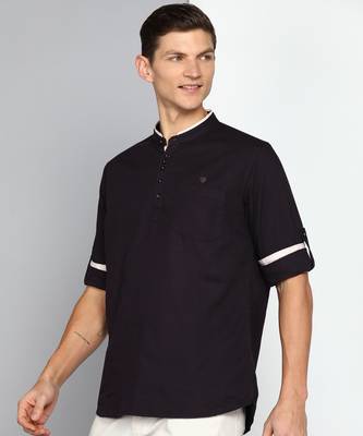 men's dark chocolate linen cotton short kurta 3