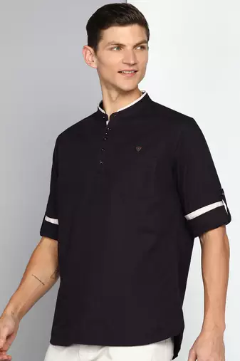 men's dark chocolate linen cotton short kurta