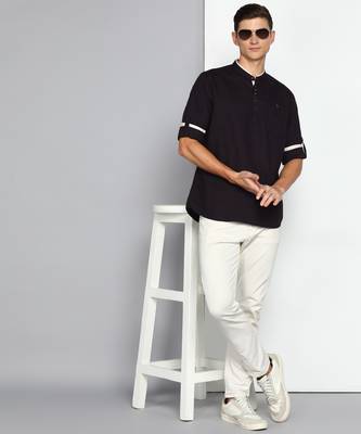 men's dark chocolate linen cotton short kurta 4