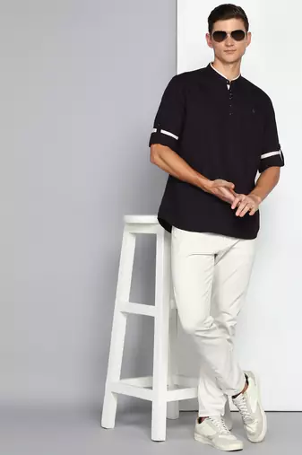 men's dark chocolate linen cotton short kurta
