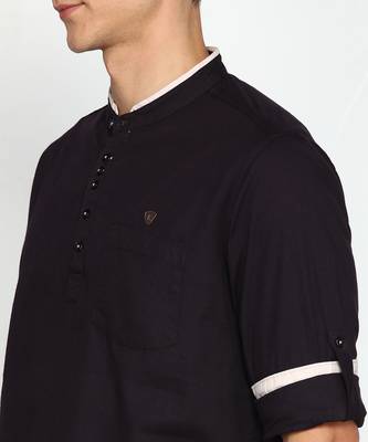 men's dark chocolate linen cotton short kurta 5