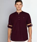 men's plum linen cotton short kurta