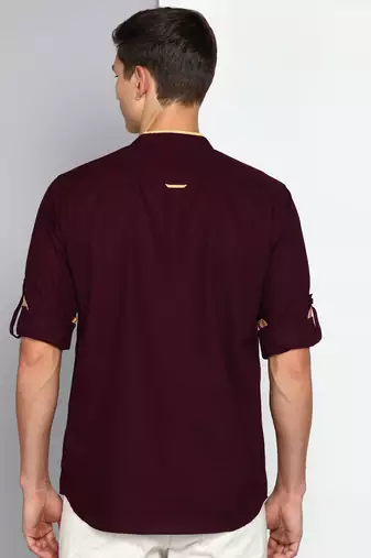 men's plum linen cotton short kurta