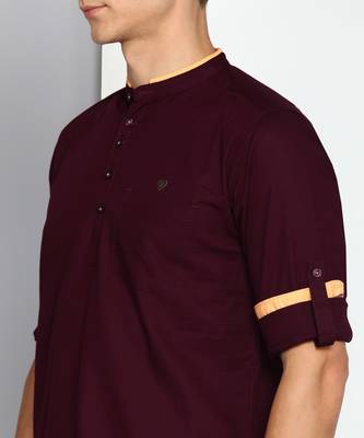 men's plum linen cotton short kurta 5