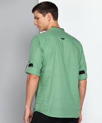 men's fresh green linen cotton short kurta 2