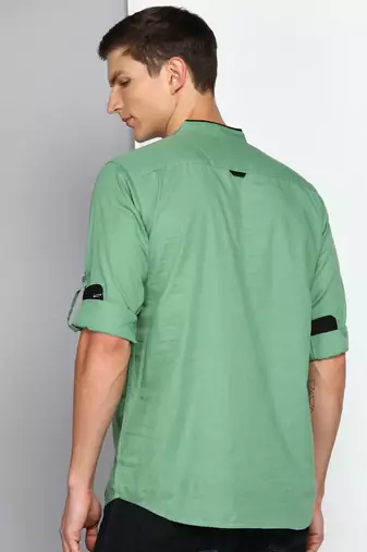 men's fresh green linen cotton short kurta