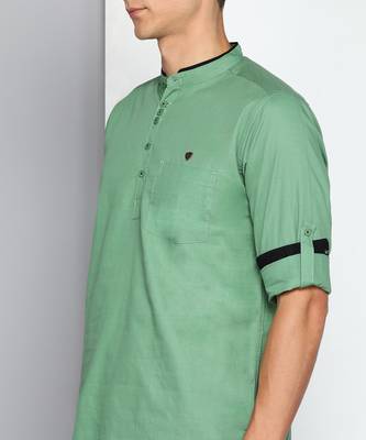 men's fresh green linen cotton short kurta 5